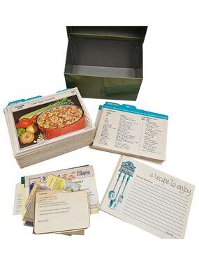 Vintage Metal Coupon Recipe Box 160 Recipe Cards 40 Blank Cards 1973 Curtin Prod